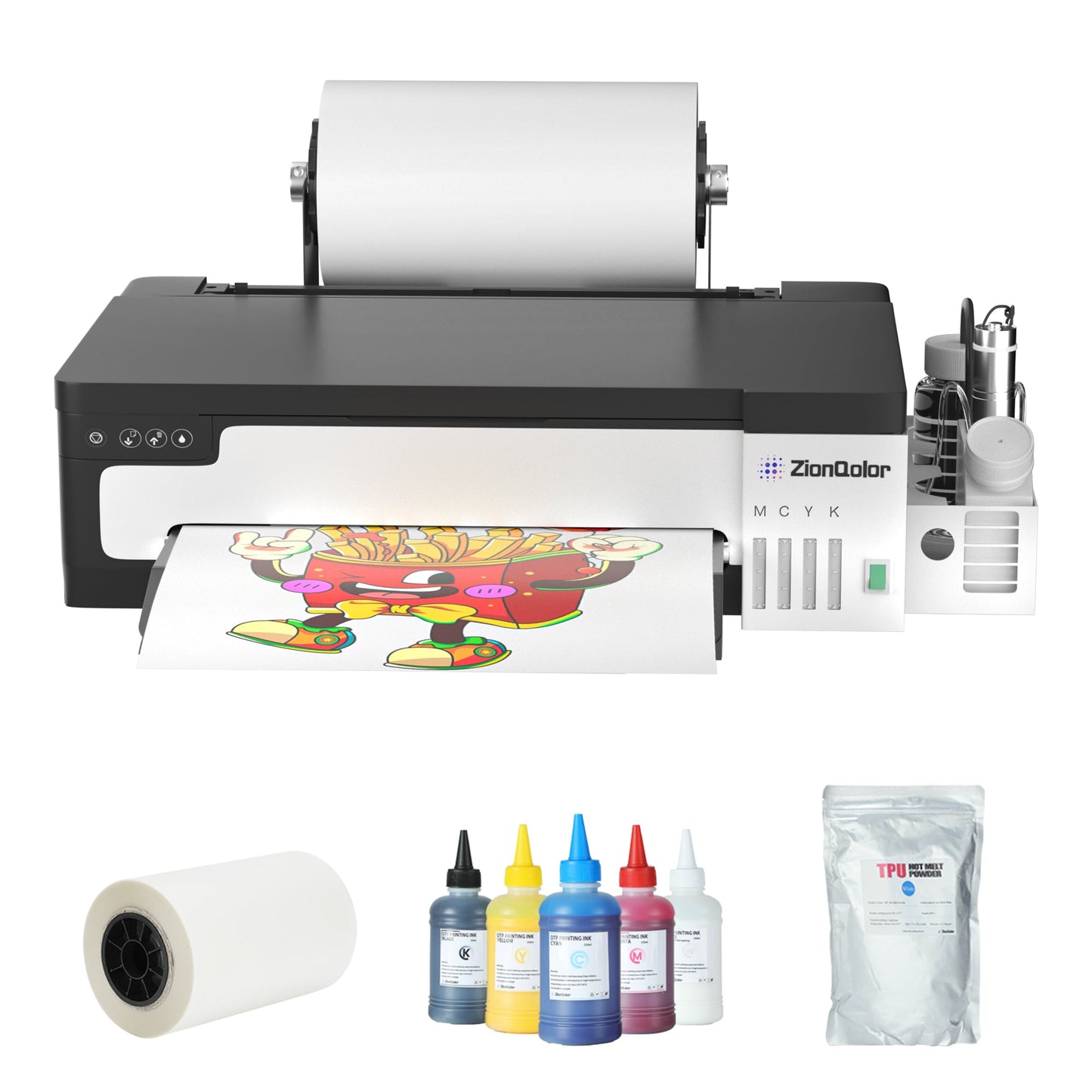 ZionQolor DTF Printer Upgraded A3 L18058; XP600 Printhead (Printer+Ink+Powder+Film)